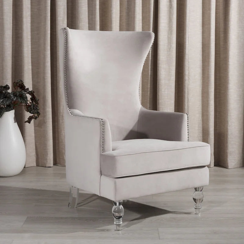 Fauteuil d'appoint dossier haut en velours, 1 place | Marine / Vert forêt / Bleu clair / Taupe pâle / Noir / Argent clair