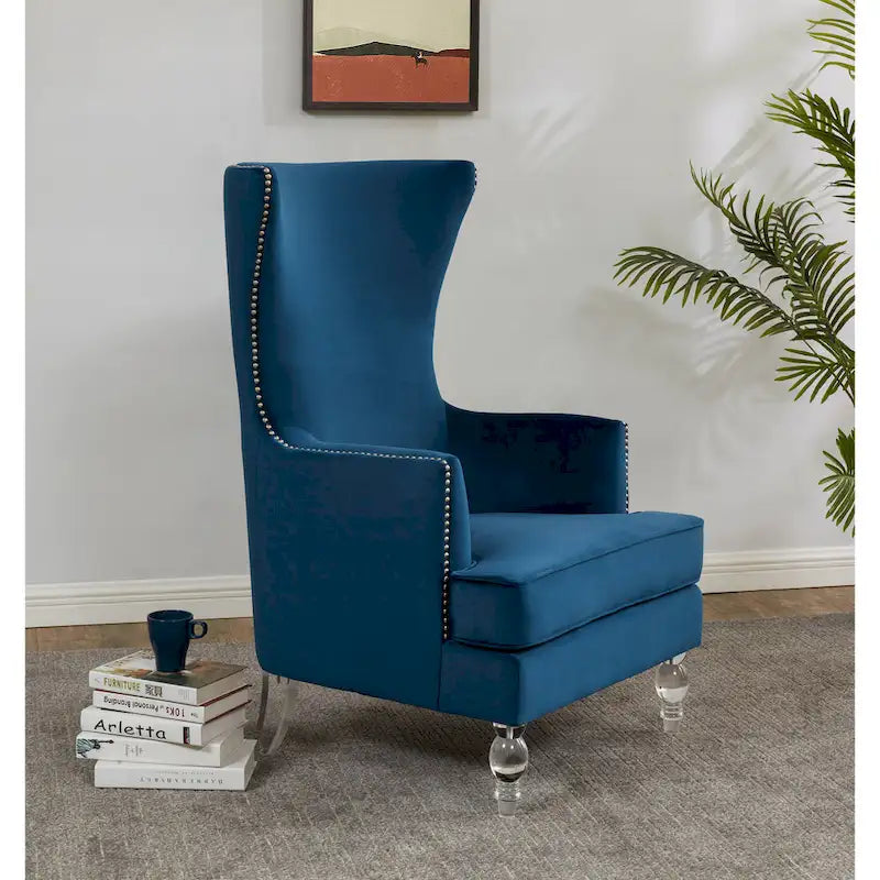 Fauteuil d'appoint dossier haut en velours, 1 place | Marine / Vert forêt / Bleu clair / Taupe pâle / Noir / Argent clair