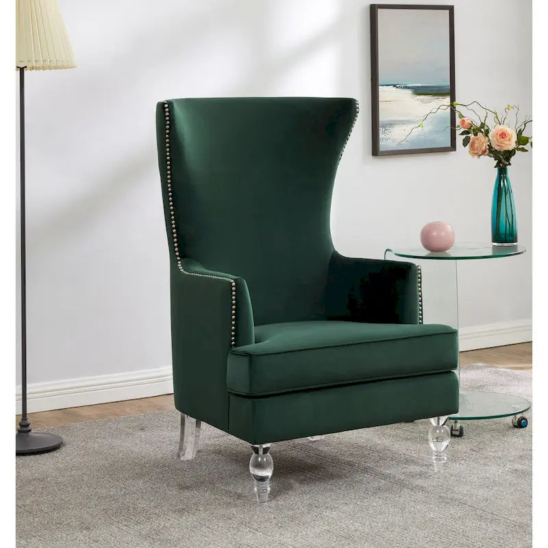 Fauteuil d'appoint dossier haut en velours, 1 place | Marine / Vert forêt / Bleu clair / Taupe pâle / Noir / Argent clair