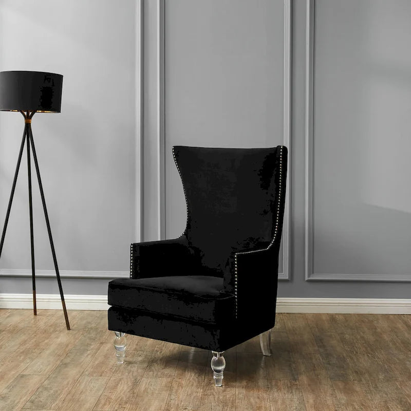 Fauteuil d'appoint dossier haut en velours, 1 place | Marine / Vert forêt / Bleu clair / Taupe pâle / Noir / Argent clair