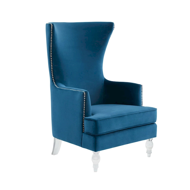 Fauteuil d'appoint dossier haut en velours, 1 place | Marine / Vert forêt / Bleu clair / Taupe pâle / Noir / Argent clair