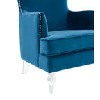 Fauteuil d'appoint dossier haut en velours, 1 place | Marine / Vert forêt / Bleu clair / Taupe pâle / Noir / Argent clair