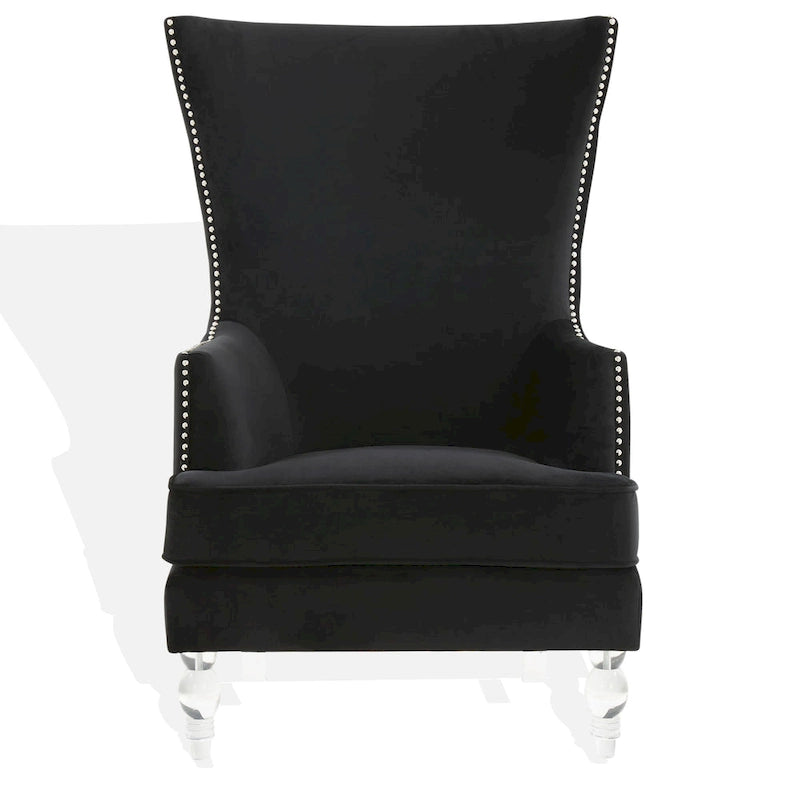 Fauteuil d'appoint dossier haut en velours, 1 place | Marine / Vert forêt / Bleu clair / Taupe pâle / Noir / Argent clair