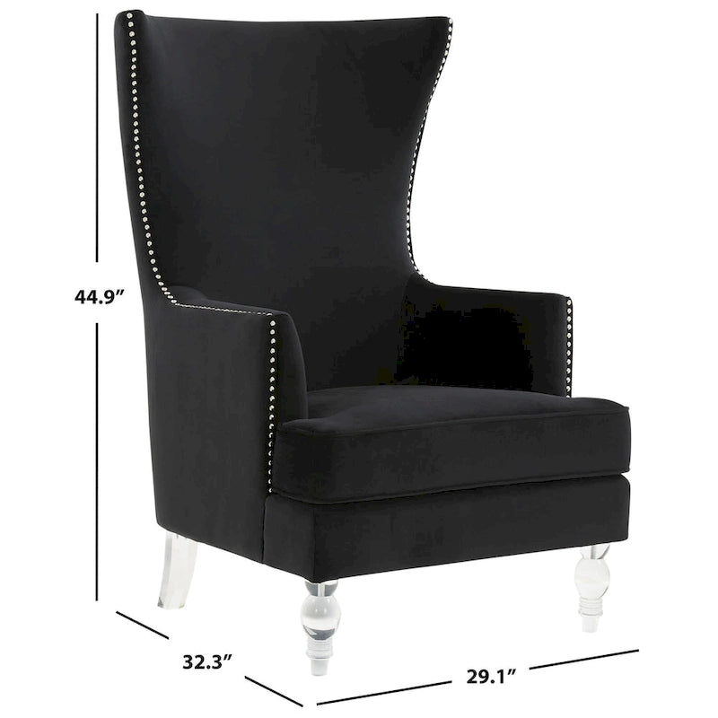 Fauteuil d'appoint dossier haut en velours, 1 place | Marine / Vert forêt / Bleu clair / Taupe pâle / Noir / Argent clair
