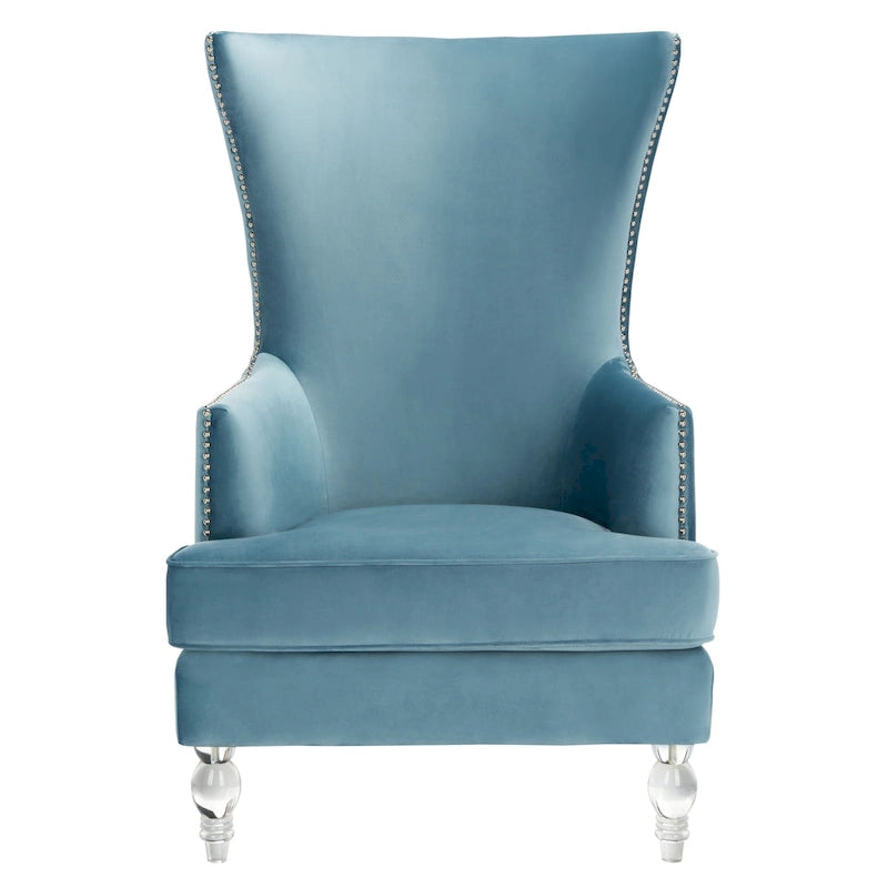 Fauteuil d'appoint dossier haut en velours, 1 place | Marine / Vert forêt / Bleu clair / Taupe pâle / Noir / Argent clair