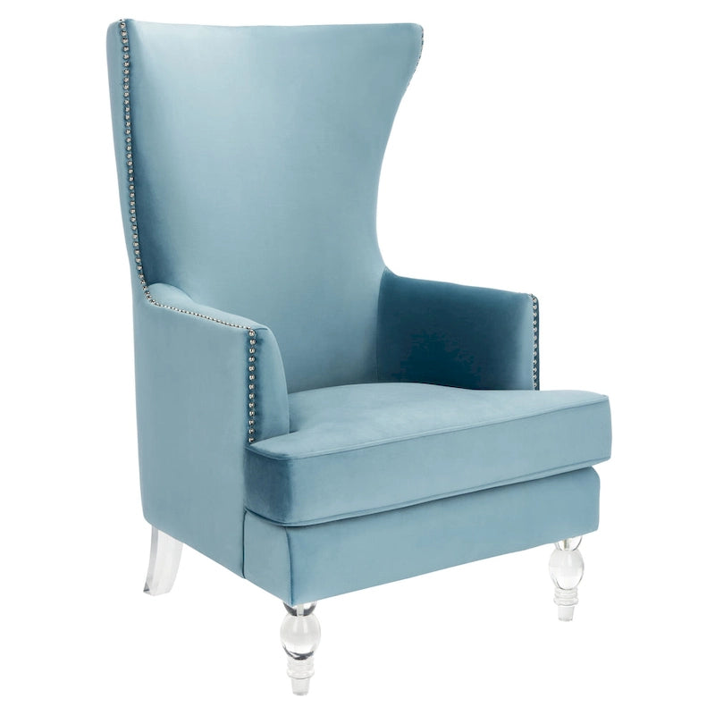 Fauteuil d'appoint dossier haut en velours, 1 place | Marine / Vert forêt / Bleu clair / Taupe pâle / Noir / Argent clair