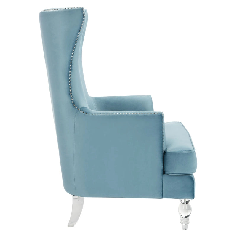 Fauteuil d'appoint dossier haut en velours, 1 place | Marine / Vert forêt / Bleu clair / Taupe pâle / Noir / Argent clair