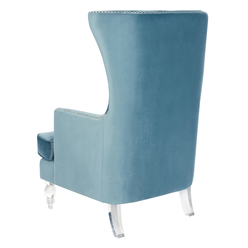 Fauteuil d'appoint dossier haut en velours, 1 place | Marine / Vert forêt / Bleu clair / Taupe pâle / Noir / Argent clair