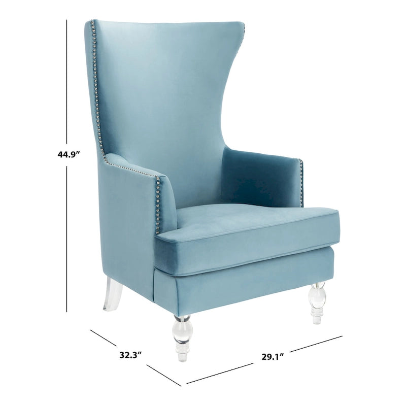 Fauteuil d'appoint dossier haut en velours, 1 place | Marine / Vert forêt / Bleu clair / Taupe pâle / Noir / Argent clair