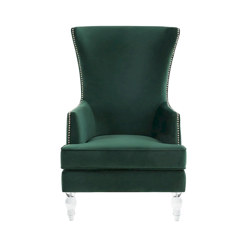 Fauteuil d'appoint dossier haut en velours, 1 place | Marine / Vert forêt / Bleu clair / Taupe pâle / Noir / Argent clair