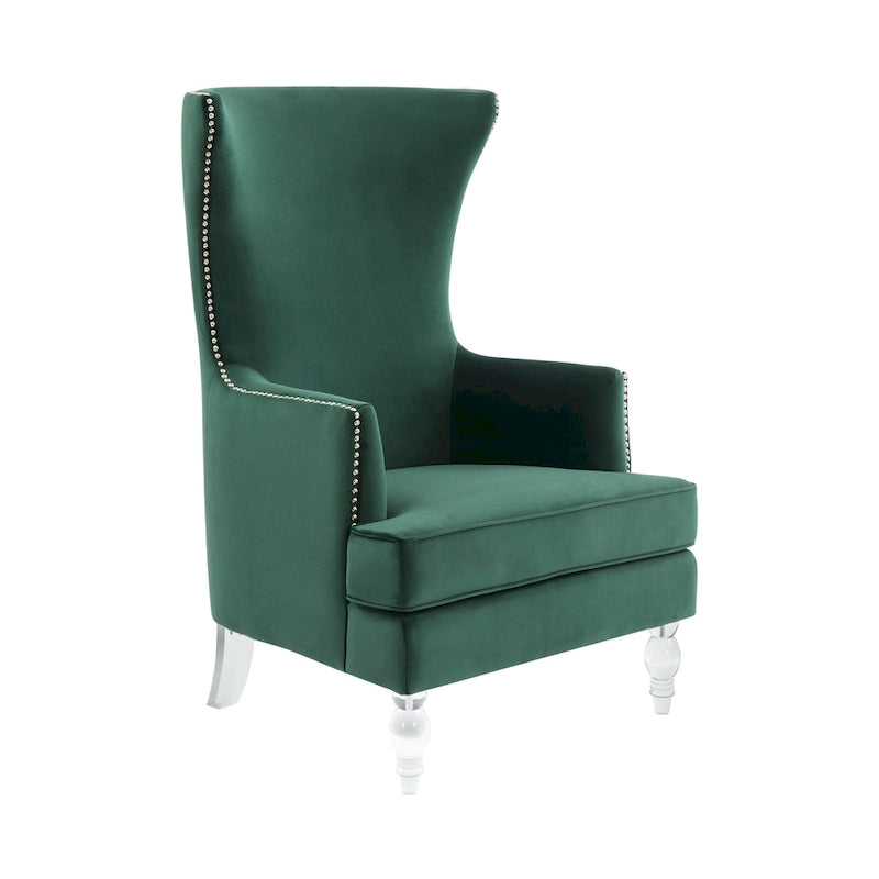 Fauteuil d'appoint dossier haut en velours, 1 place | Marine / Vert forêt / Bleu clair / Taupe pâle / Noir / Argent clair