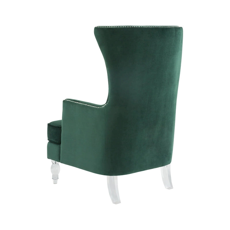 Fauteuil d'appoint dossier haut en velours, 1 place | Marine / Vert forêt / Bleu clair / Taupe pâle / Noir / Argent clair