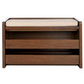 Banc de rangement avec cadre en noyer / bois laqué blanc / bois noir, siège en lin et PU, 2 places