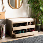 SAFAVIEH Roseanna Shoe Storage Bench Oak / Beige - 34 W x 18 D x 21 H - 34Wx18Dx21H