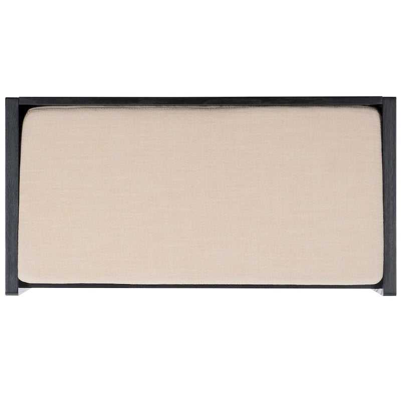 Banc de rangement avec cadre en noyer / bois laqué blanc / bois noir, siège en lin et PU, 2 places