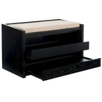 Banc de rangement avec cadre en noyer / bois laqué blanc / bois noir, siège en lin et PU, 2 places