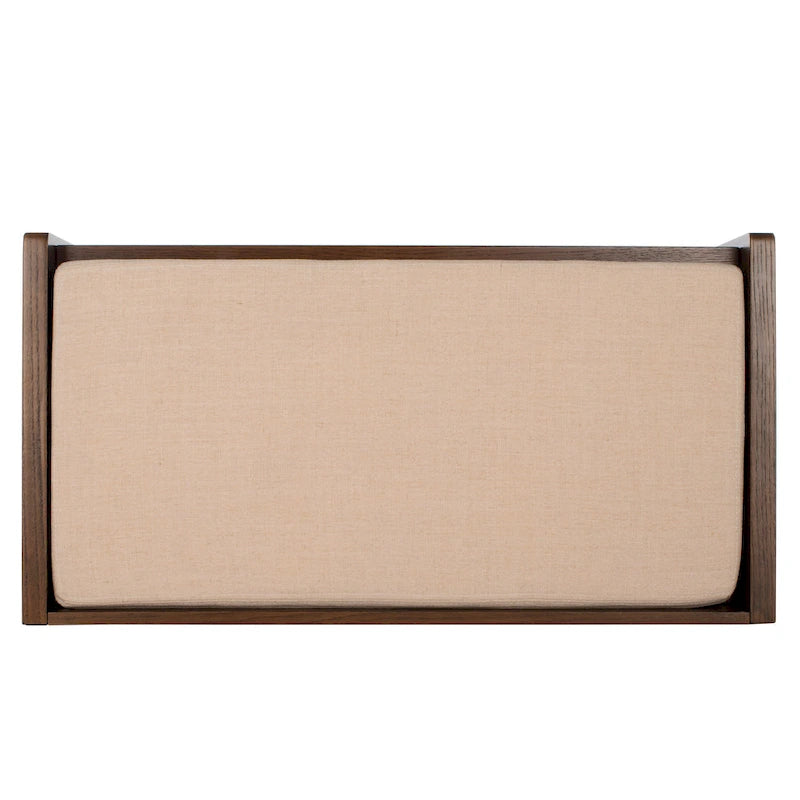 Banc de rangement avec cadre en noyer / bois laqué blanc / bois noir, siège en lin et PU, 2 places