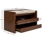 Banc de rangement avec cadre en noyer / bois laqué blanc / bois noir, siège en lin et PU, 2 places
