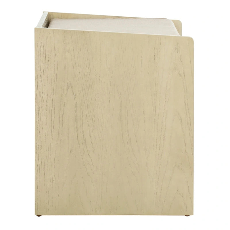 Banc de rangement avec cadre en noyer / bois laqué blanc / bois noir, siège en lin et PU, 2 places