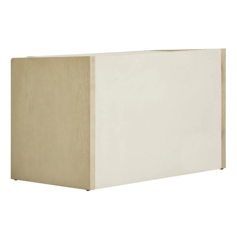 Banc de rangement avec cadre en noyer / bois laqué blanc / bois noir, siège en lin et PU, 2 places