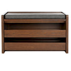 Banc de rangement avec cadre en noyer / bois laqué blanc / bois noir, siège en lin et PU, 2 places