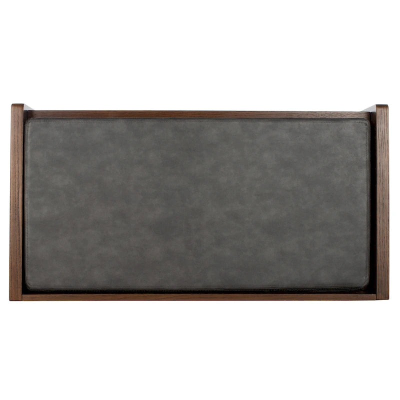 Banc de rangement avec cadre en noyer / bois laqué blanc / bois noir, siège en lin et PU, 2 places