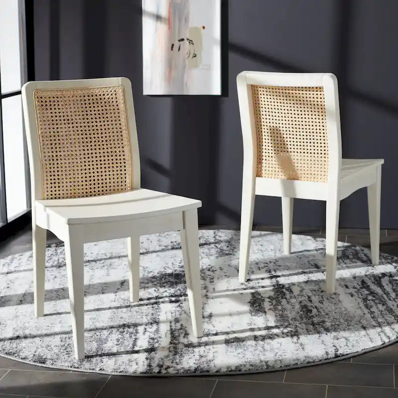 Chaise de salle à manger en rotin Blanc/Noir/Marron/Naturel, Lot de 2