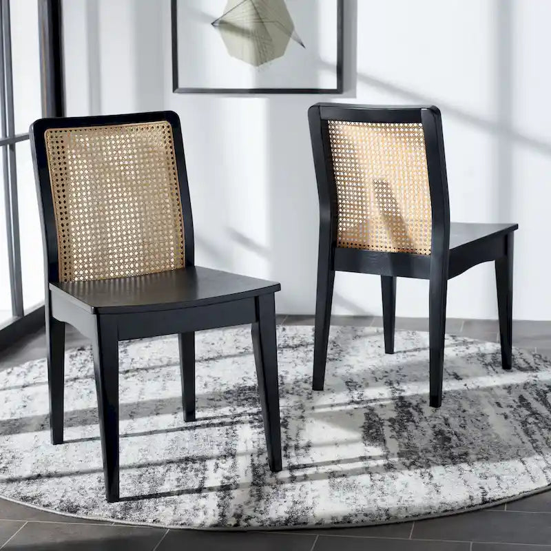 Chaise de salle à manger en rotin Blanc/Noir/Marron/Naturel, Lot de 2