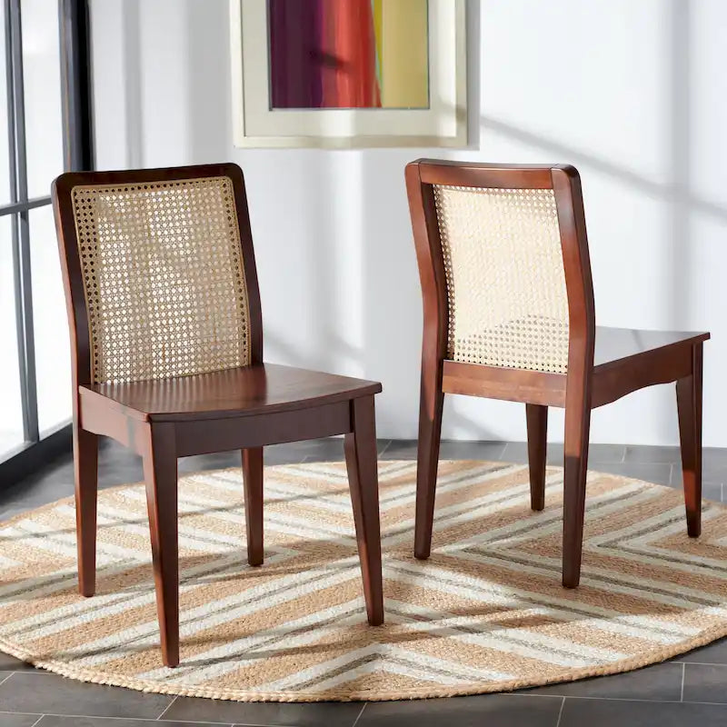 Chaise de salle à manger en rotin Blanc/Noir/Marron/Naturel, Lot de 2
