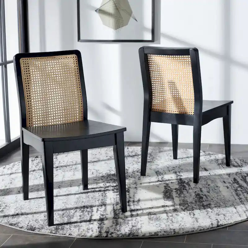 Chaise de salle à manger en rotin Blanc/Noir/Marron/Naturel, Lot de 2
