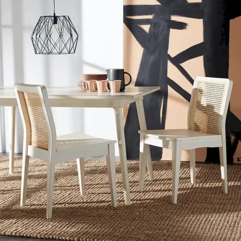 Chaise de salle à manger en rotin Blanc/Noir/Marron/Naturel, Lot de 2