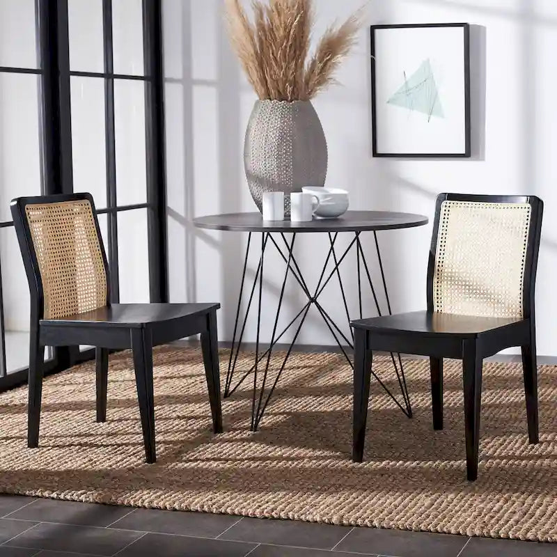 Chaise de salle à manger en rotin blanc/noir/marron/naturel, lot de 2