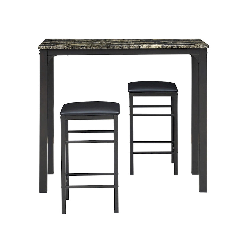Ensemble de salle à manger avec comptoir en marbre blanc, style moderne, 2 places, ensemble de 3 pièces