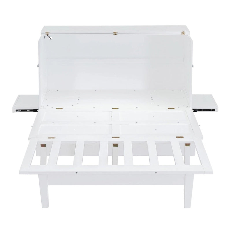 Lit escamotable mural Queen/Double gris/blanc avec port USB – 1 personne