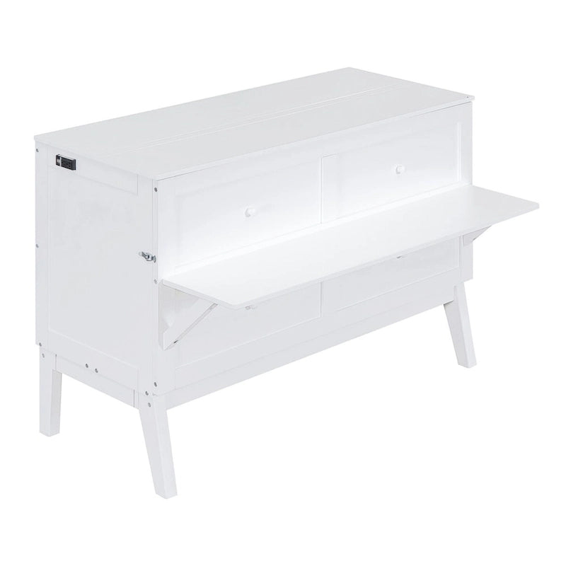 Lit escamotable mural Queen/Double gris/blanc avec port USB – 1 personne