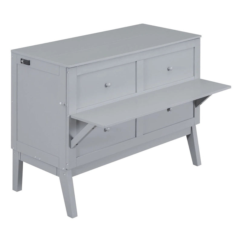 Lit escamotable mural Queen/Double gris/blanc avec port USB – 1 personne