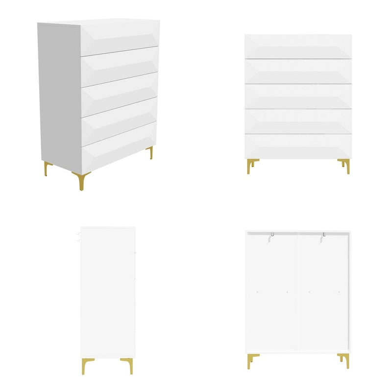 Commode haute asymétrique blanche avec pieds dorés