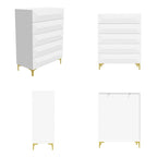 Commode haute asymétrique blanche avec pieds dorés