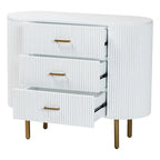 Beyla Mid-Century White Fluted Wood and Gold Metal 3-Drawer Dresser