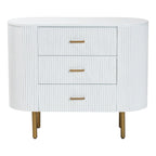 Commode 3 tiroirs Mid-Century Blanc & Or, 1 personne