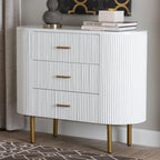 Commode 3 tiroirs Mid-Century Blanc & Or, 1 personne