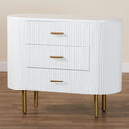 Commode 3 tiroirs Mid-Century Blanc & Or, 1 personne