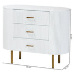 Commode 3 tiroirs Mid-Century Blanc & Or, 1 personne