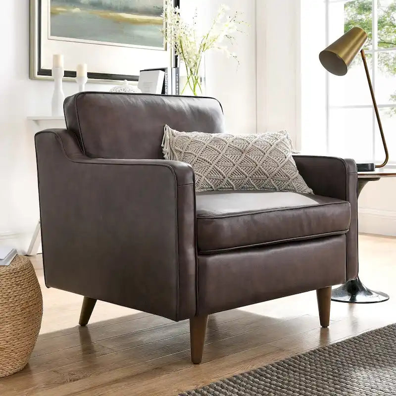 Fauteuil une place en cuir véritable marron clair/marron