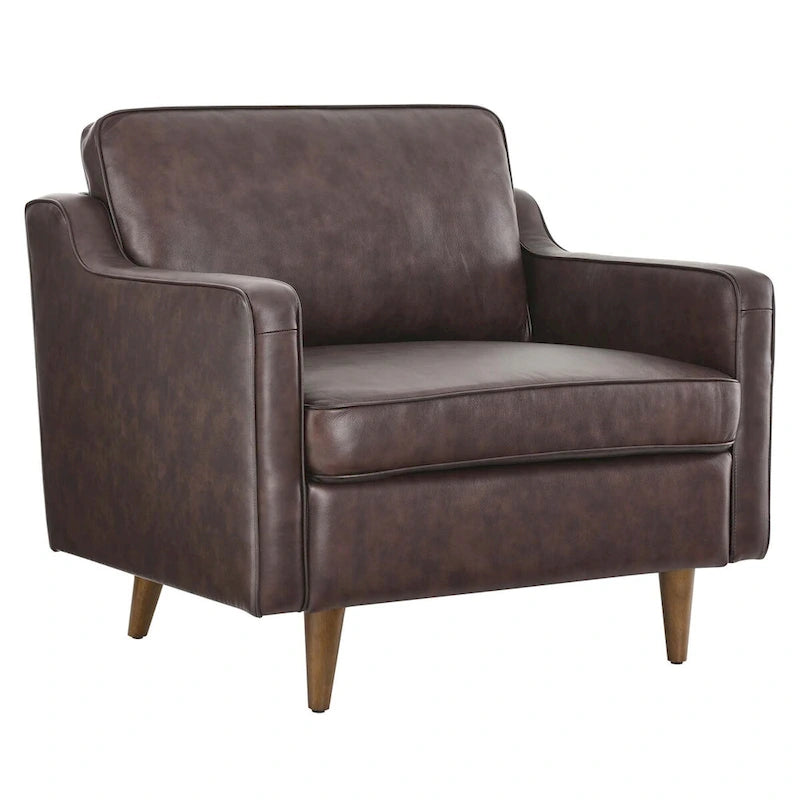 Fauteuil une place en cuir véritable marron clair/marron