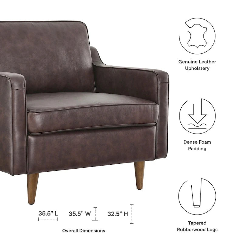 Fauteuil une place en cuir véritable marron clair/marron
