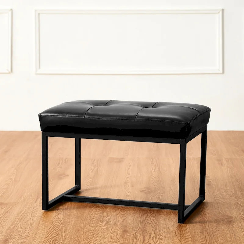 Pouf ottoman capitonné, simili cuir, une place – Noir / Marron / Vert chasseur / Bleu marine / Fauve