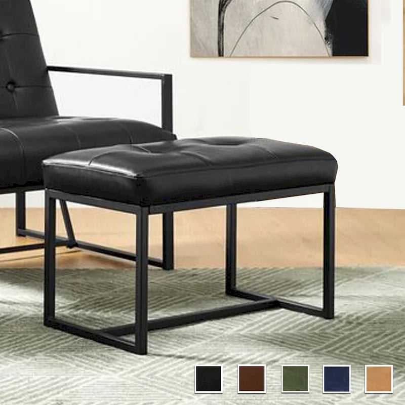 Pouf ottoman capitonné, simili cuir, une place – Noir / Marron / Vert chasseur / Bleu marine / Fauve
