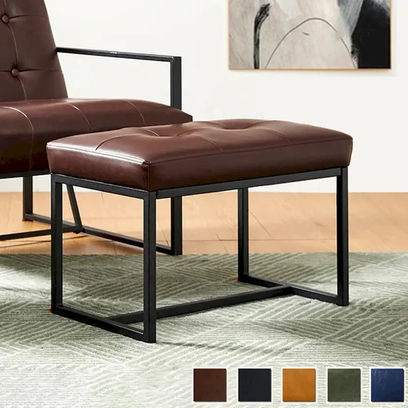 Pouf ottoman capitonné, simili cuir, une place – Noir / Marron / Vert chasseur / Bleu marine / Fauve