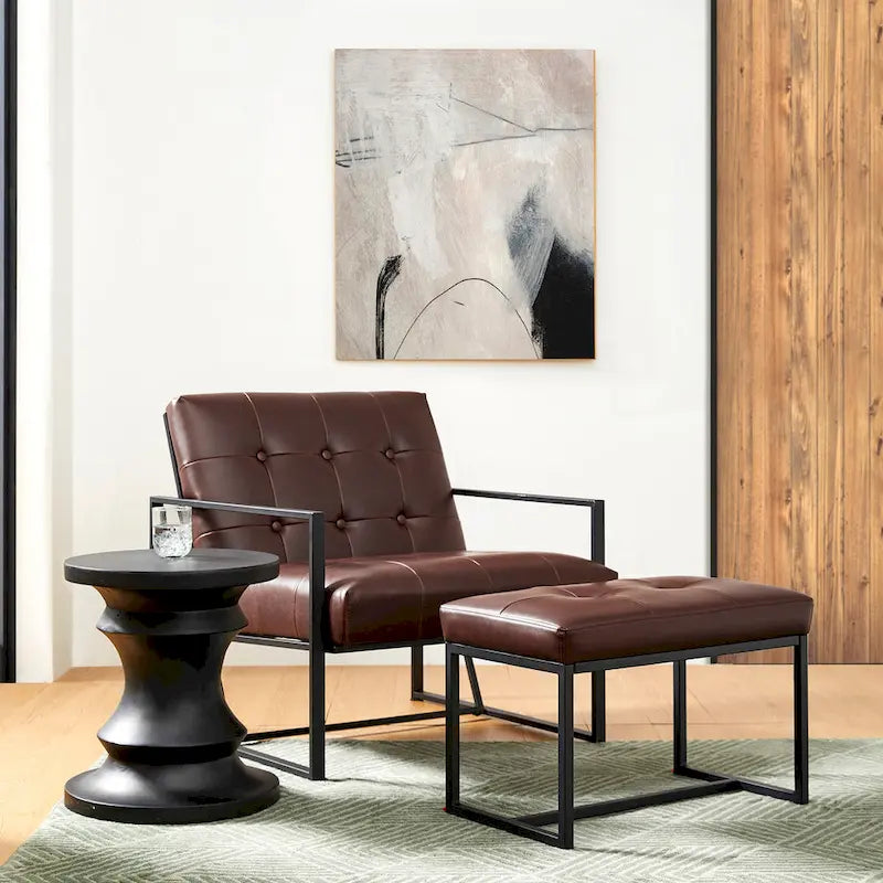 Pouf ottoman capitonné, simili cuir, une place – Noir / Marron / Vert chasseur / Bleu marine / Fauve